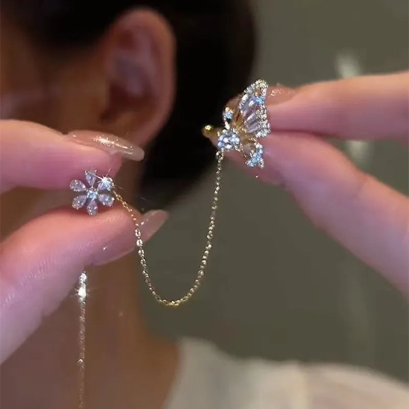 Trend Long Wire Tassel Thread Chain Climb Star Heart Beads Pendants Drop Earrings women's Straight Hanging Earings Jewelry